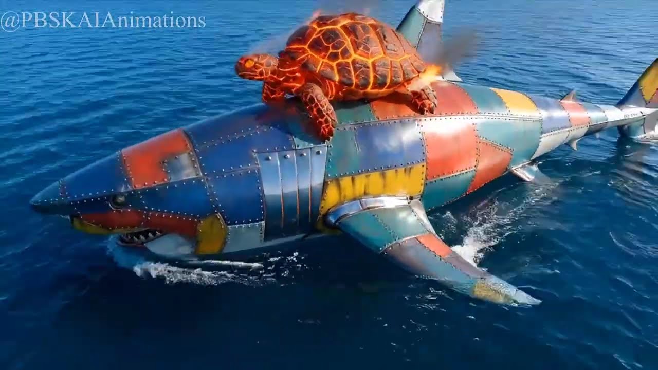 AI Ocean Fantasy 🌊 | Lovebird Rider on Golden Fish & Iron Shark | Full HD