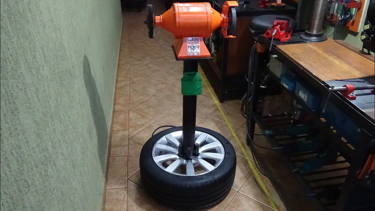 COLUNA PARA ESMERIL FEITA DE RODA COM PNEU DE CARRO