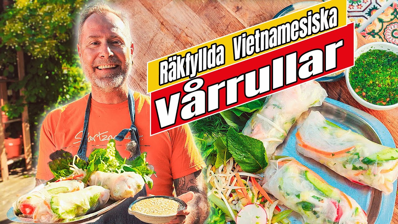 Räkfyllda Vietnamesiska sommarrullar ”Gòi cuôn” Nouc Cham och syrlig sesamdip