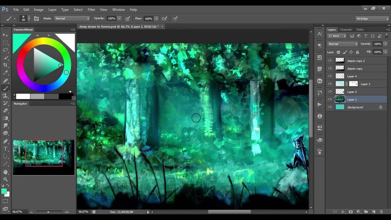 Painting process - deep down into forest