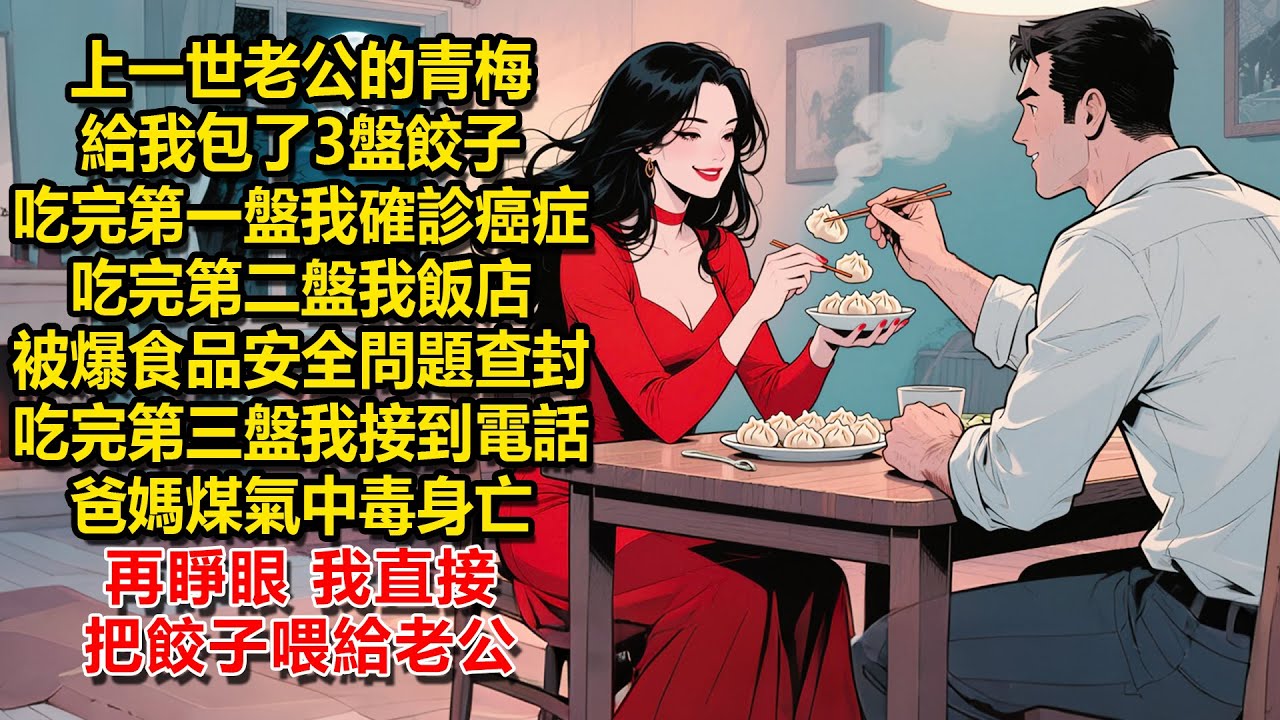 上一世，老公的青梅給我包了3盤餃子，吃完第一盤我確診癌症，吃完第二盤我飯店被爆食品安全問題查封，吃完第三盤我接到電話爸媽煤氣中毒身亡。再睜眼，我直接把餃子喂給老公