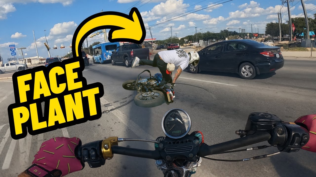 Harley Rider FACEPLANTS in Traffic!!