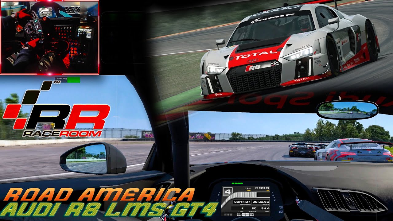 RaceRoom - AUDI R8 LMS GT4 at Road America🇺🇸 | Full Race, PURE SOUND, | Fanatec DD Pro