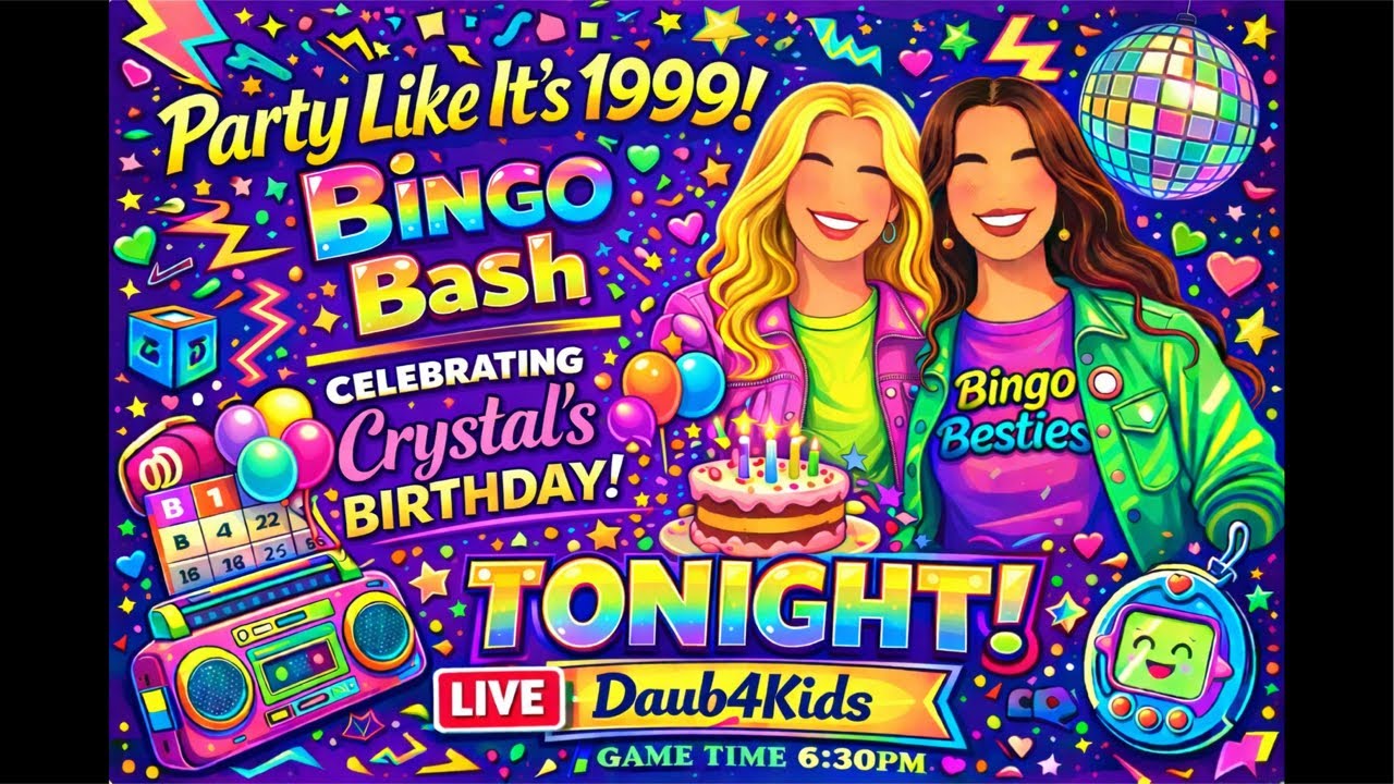 🥳 Crystal’s Birthday Bash! Party Like It’s 1999 💿 6:30 BINGO BESTIES LIVE