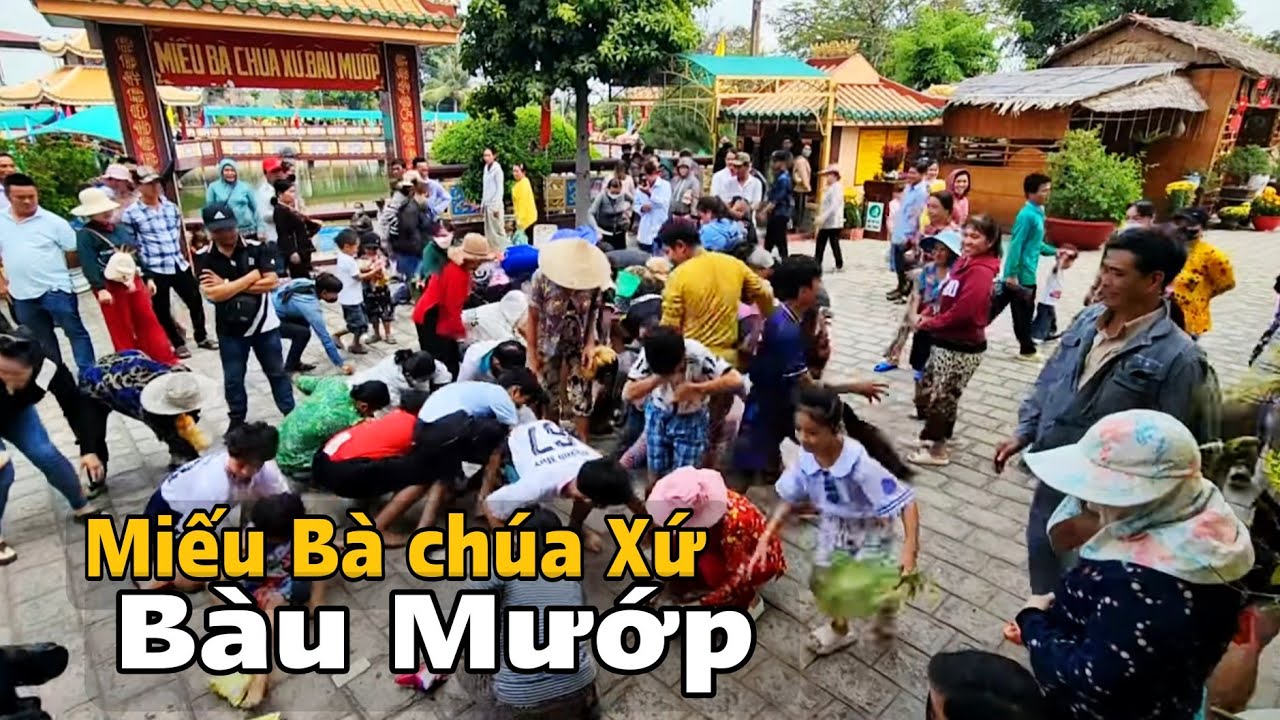 Miếu Bà chúa Xứ Bàu Mướp Bà Con Xô Đẩy nhau nhặt tiền ngày tết nguyên tiêu 2025