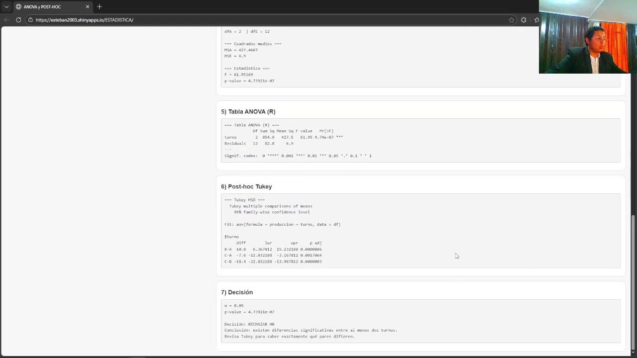 ANOVA y Post-hoc (Tukey) en RStudio y Shiny