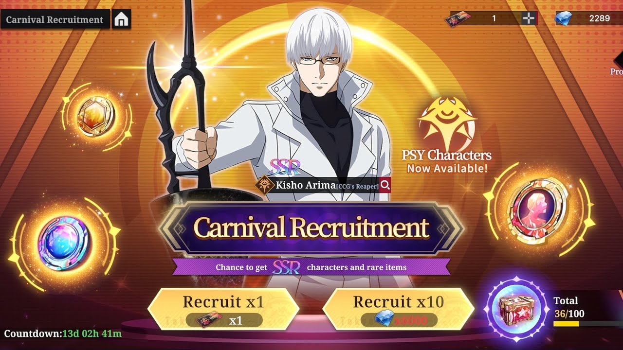 Tokyo Ghoul: Break the Chains | Summons  30 Arima IXA - 40 Owl - 60 normal - Open 313 key treasure
