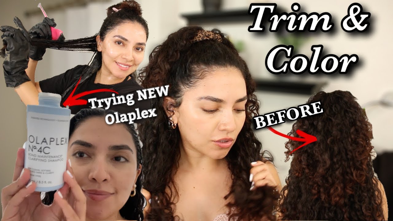 Curly Hair Trim & Color At Home Trying New Olaplex #4C