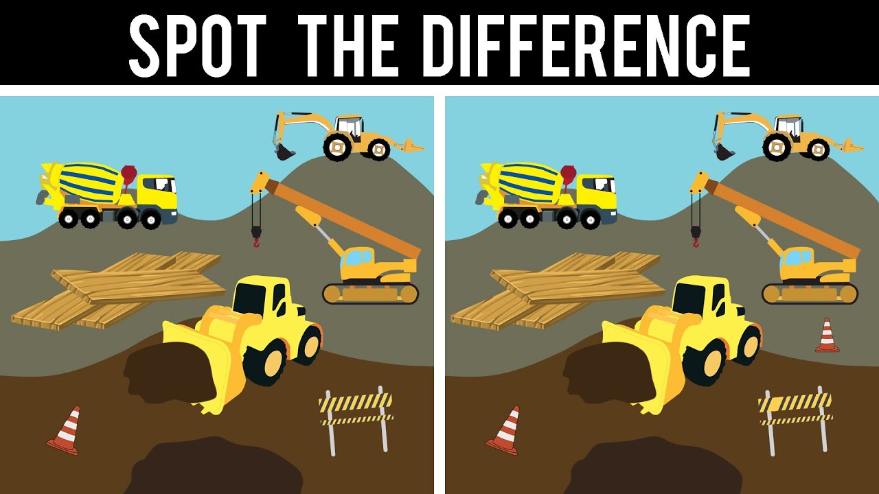 Spot the Difference Construction Trucks - Kids Games Puzzles Brain Teasers