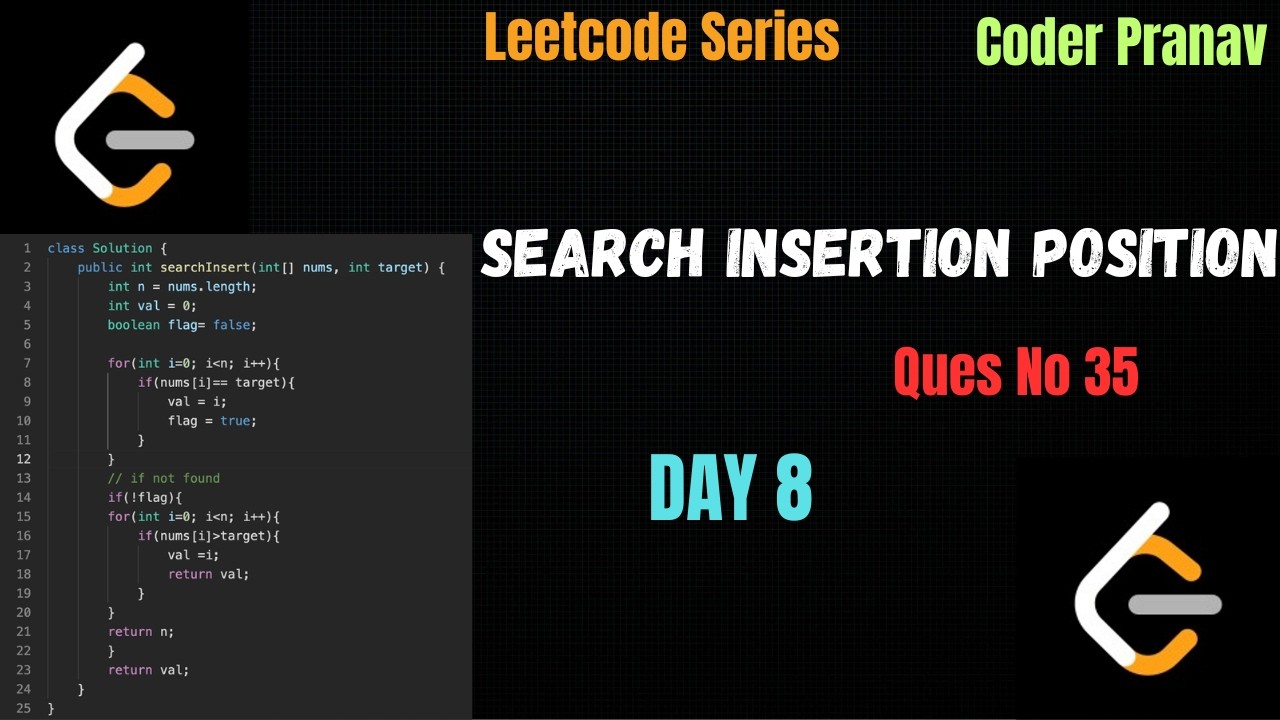 Search Insertion Position || DAY 8 || Ques 35 #java #leetcode # leetcode35 #leetcode ques 35 # 35