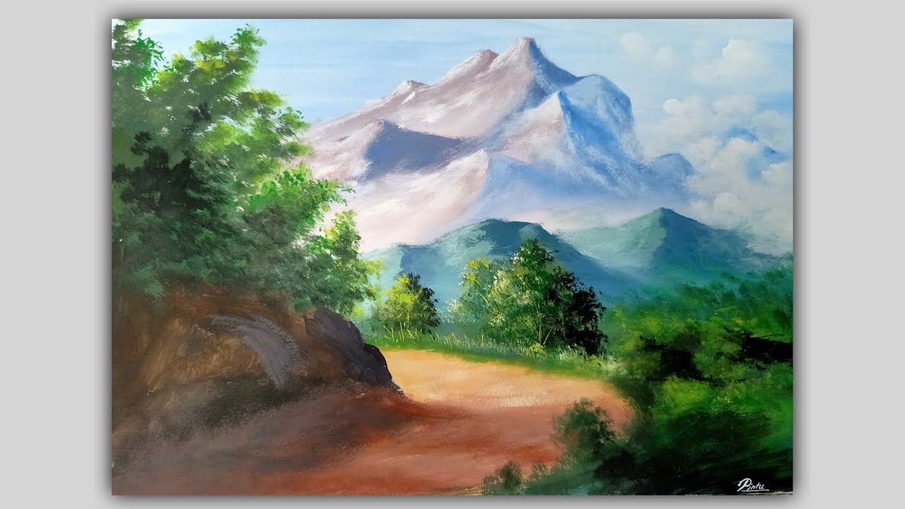 Poster Colour Painting | Hilly Road | Scenery