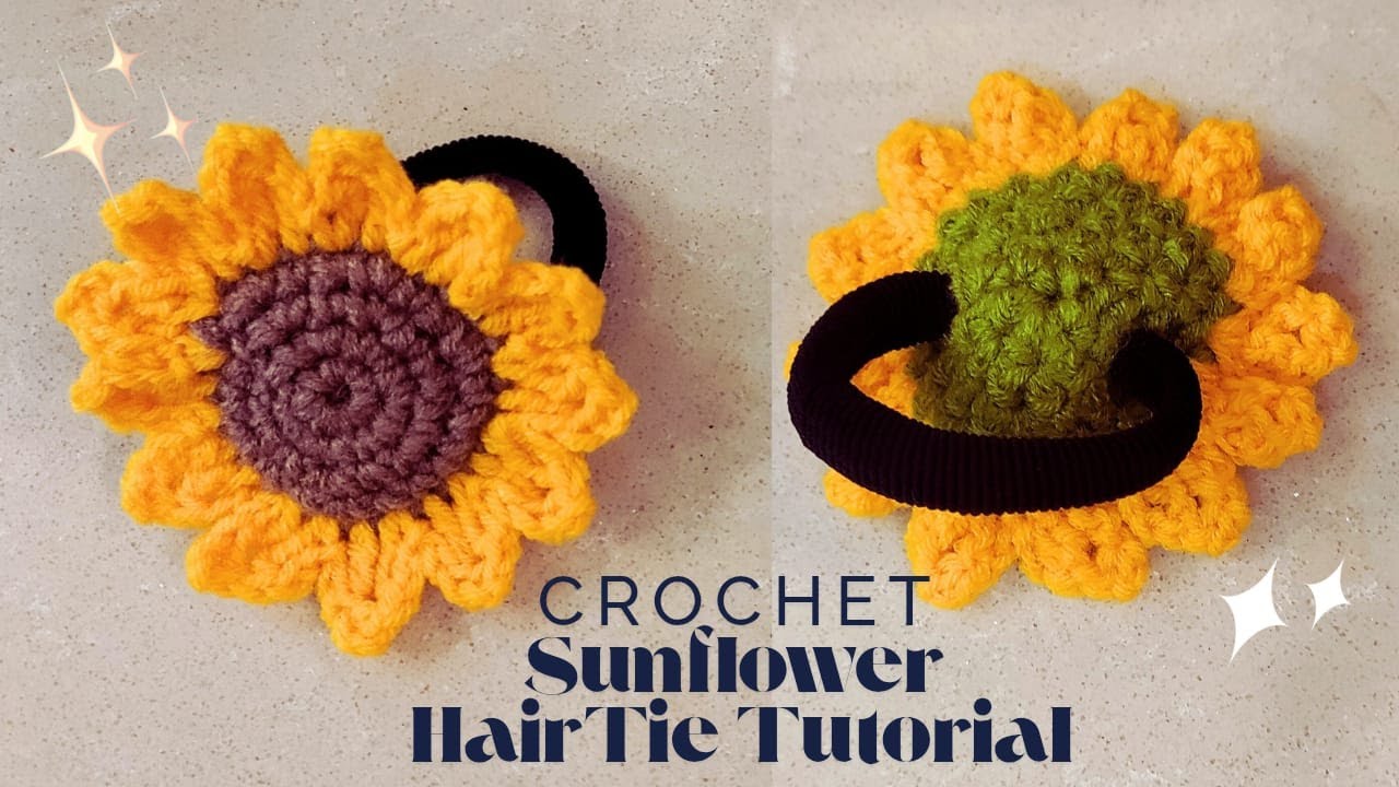 Crochet Sunflower Hair Tie🌻Easy Crochet Flower Hair Tie Scrunchie Tutorial for Beginners | Cute DIY