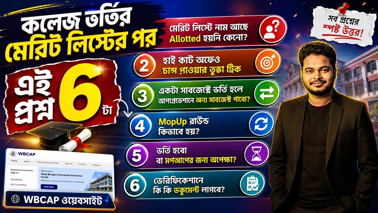 WBCAP College Admission 2026: WBCAP Merit List 2026: WBCAP Allotted List 2026: Upgradation: Mopup 