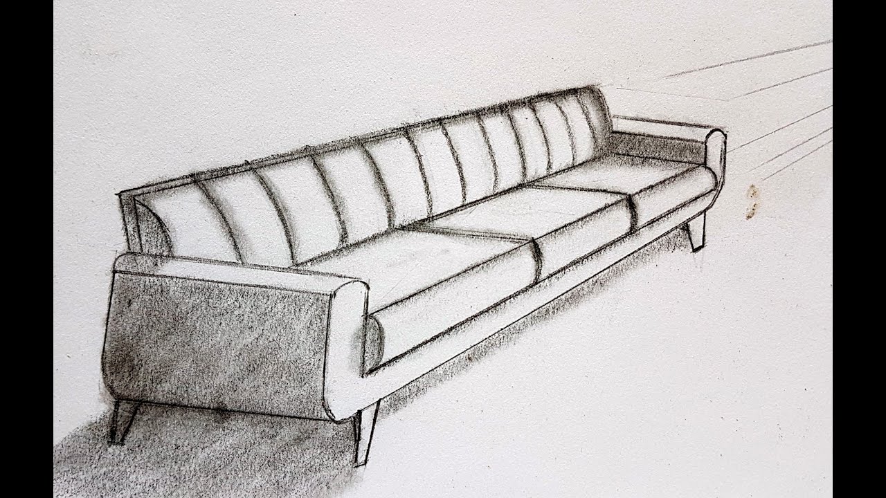 How to draw a sofa in one point perspective