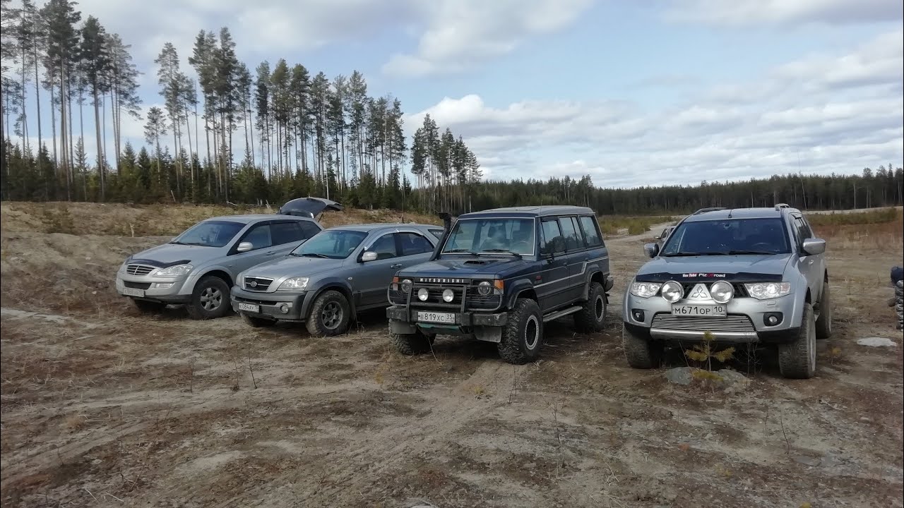 Старичок Pajero & Pajero sport 2, Kia Sorento и Ssang Yong Kyron, Offroad на песчаных горках.