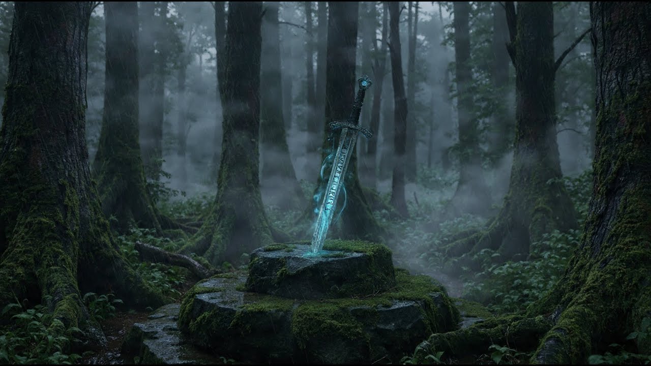 Medieval Sword in Stormy Rain | Dark Fantasy Forest Rain Ambience