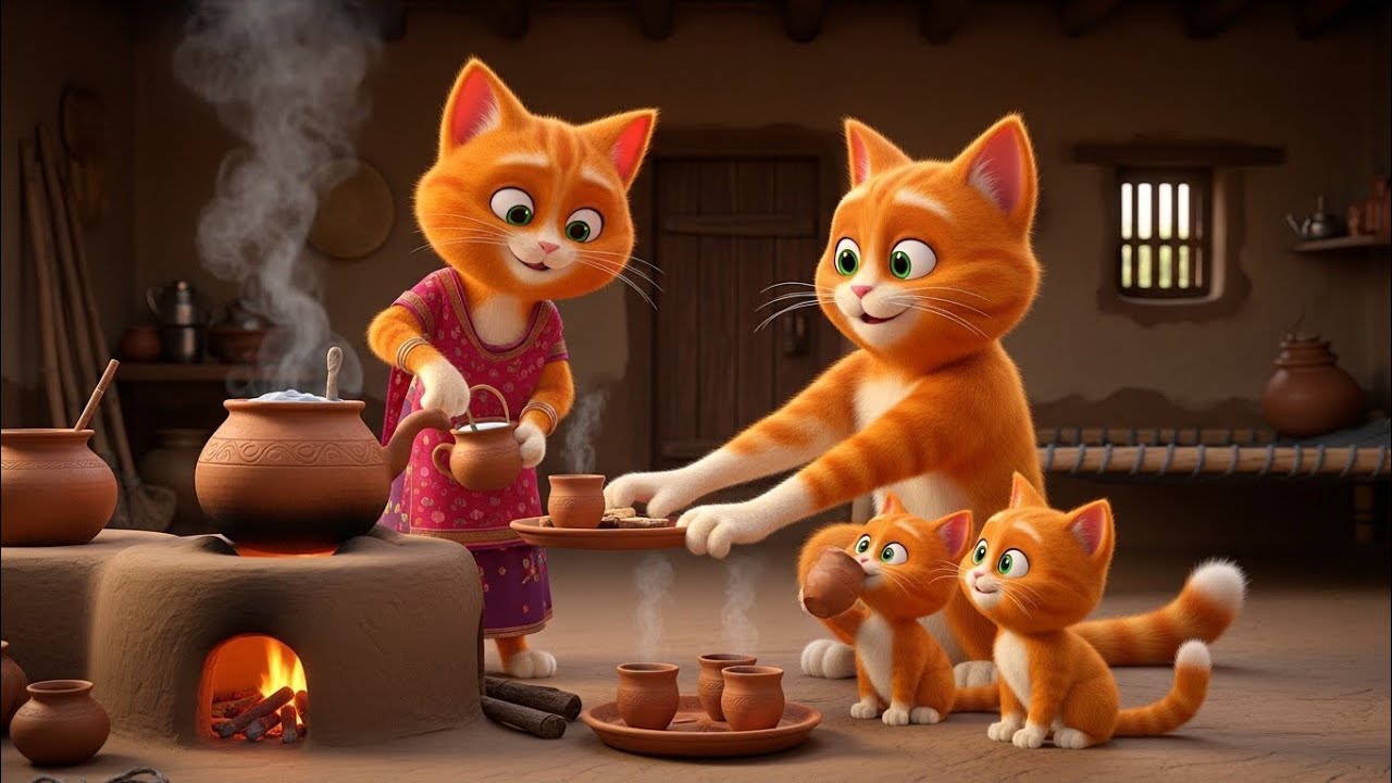 Orange Cat Family Ki Punjabi Village Life 🐱🌾 | Khet, Chai, Masti & Rain Fun