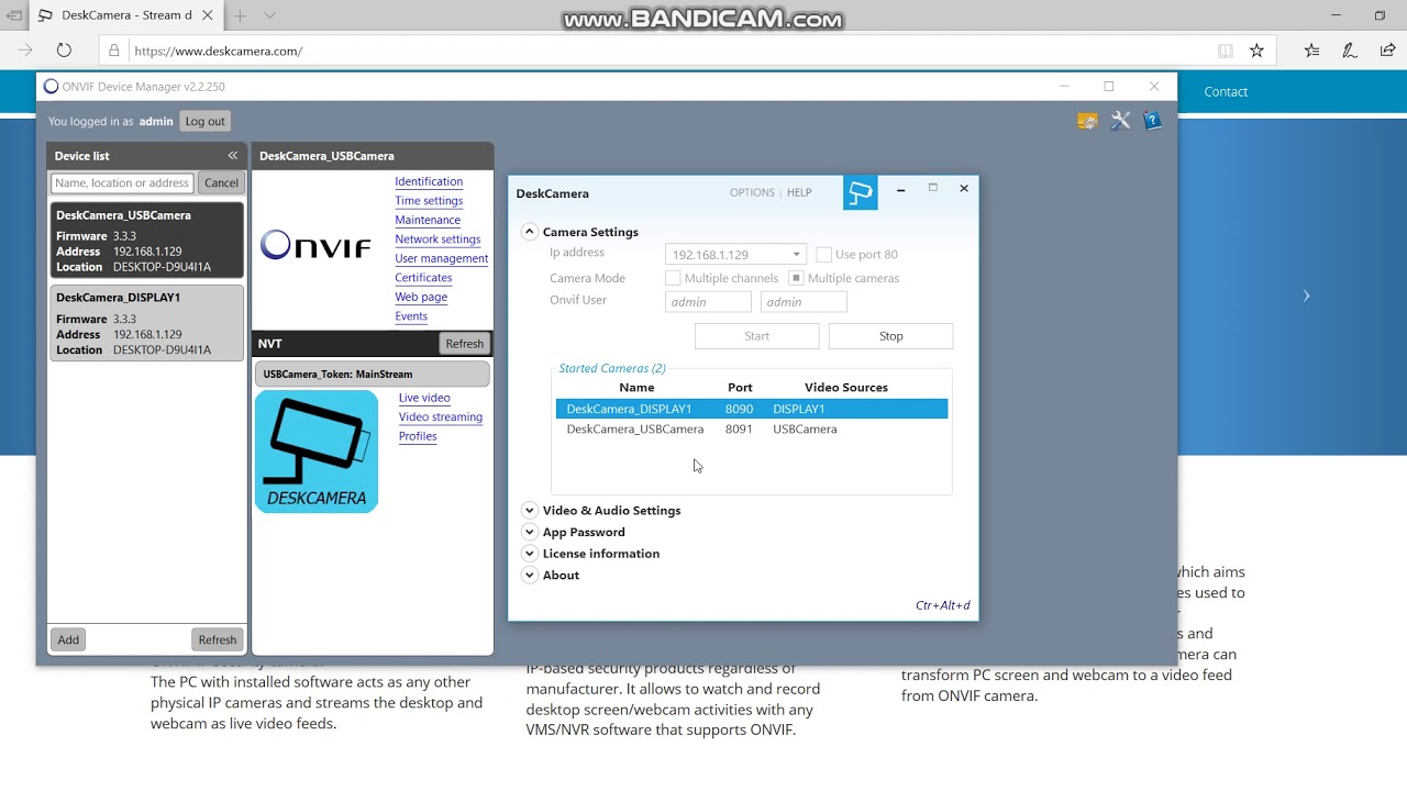 How to change DeskCamera Bandwidth using Onvif Device Manager