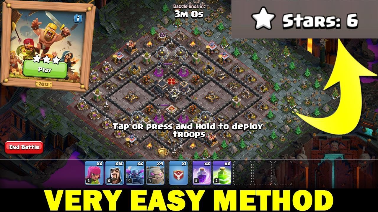 Clash of Clans 10 Years of Clash 2013 Challenge ! 3 Star Strategy ! Very Easy Method.