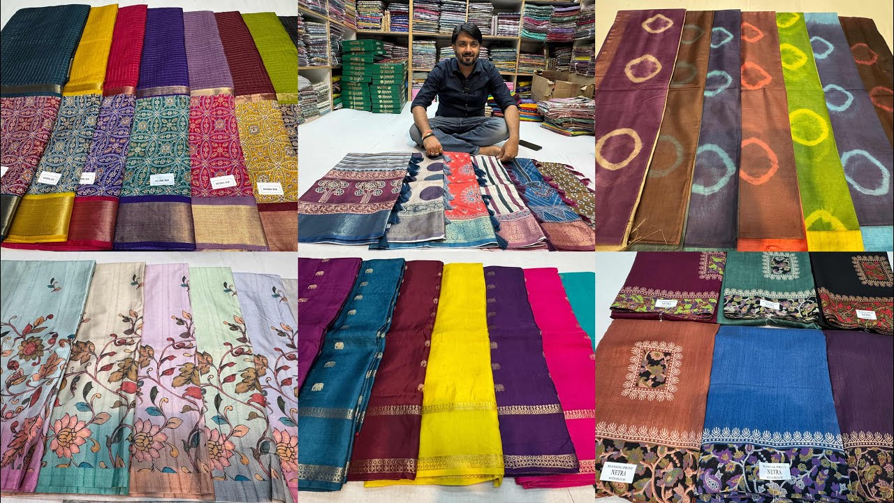Chickpet Bangalore Wholesale Ajrakh Print Dola Silk | Tussar Silk | Chanderi Silk | Mangalgiri Silk