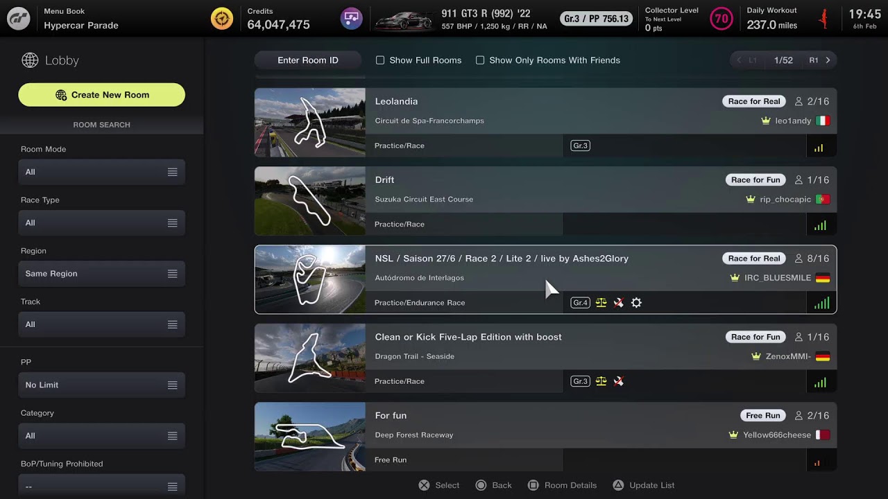 Gran Turimo7   Lobbie races GTSeanSRI44_44 #PS5 Pro FANATEC DD EXTREAME