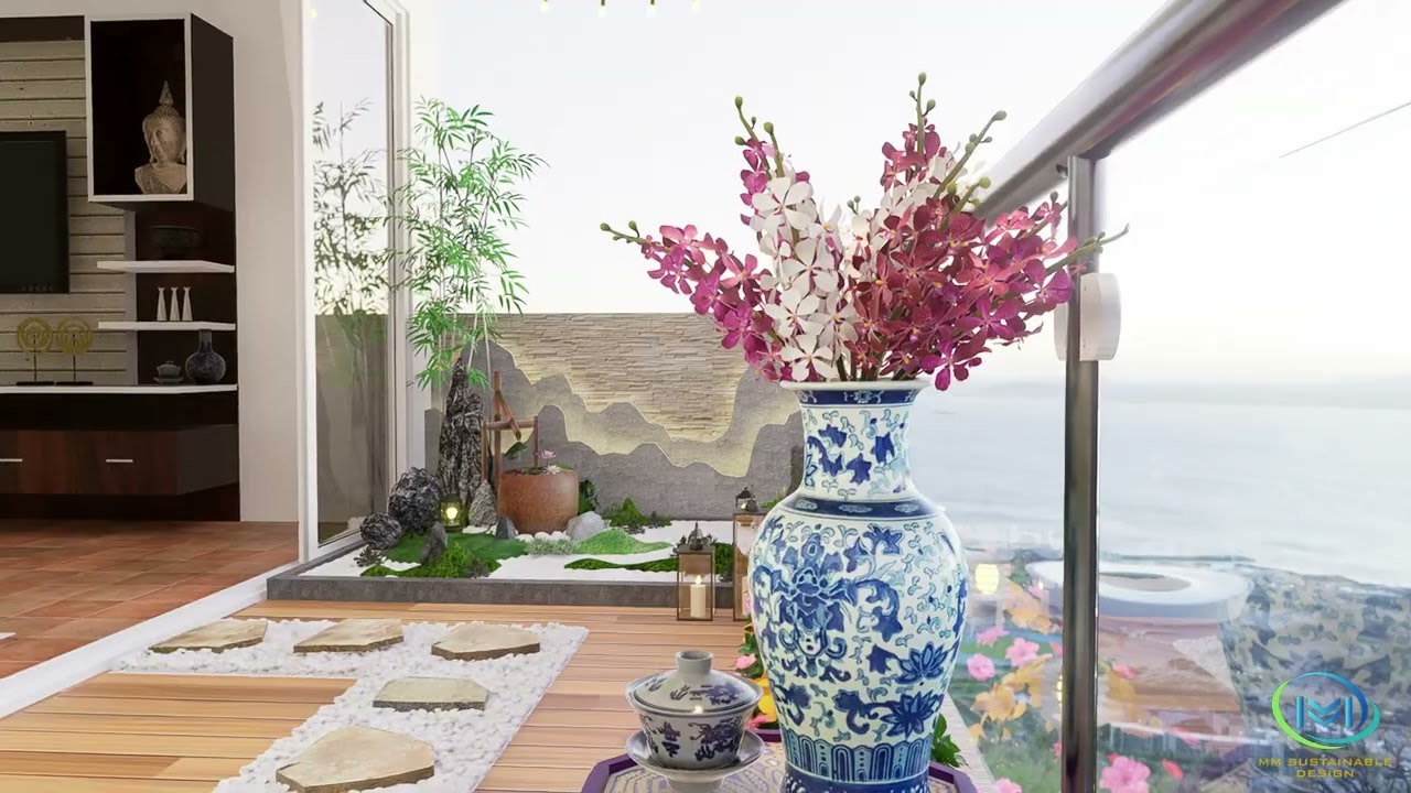 Modern Balcony Landscape Living Room Interior| 3D Visualization &Walkthrough| MM Sustainable Design