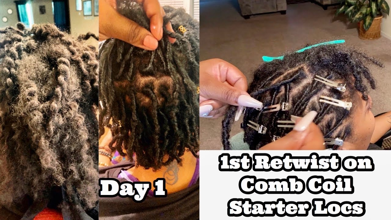First Retwist on Comb Coil Starter Locs | 1 Month Old Starter Locs