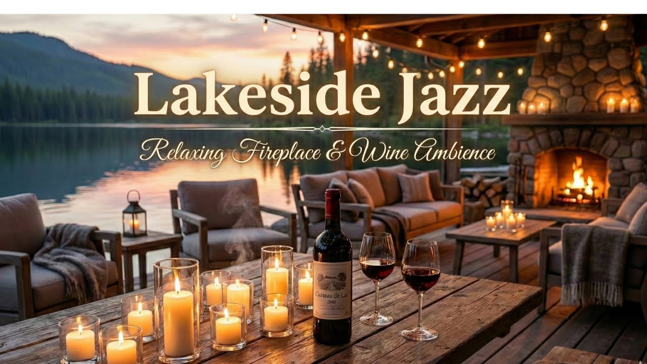 Relaxing Jazz Music & Fireplace Ambience Collection.Forest River & Lakeside Cafe for Sleep & Study