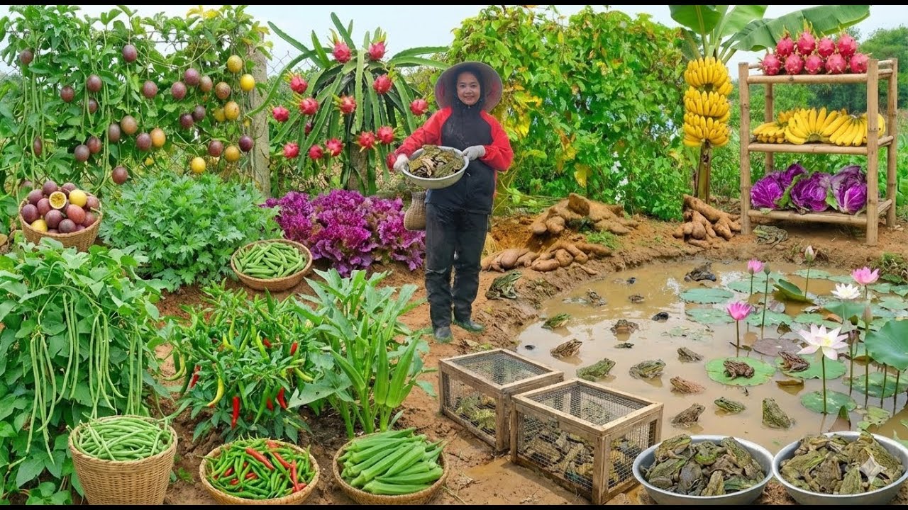 Harvest: Frogs, Yardlong Beans, Chili, Okra, Mugwort, Passion Fruit To Sell At The Market and Cook