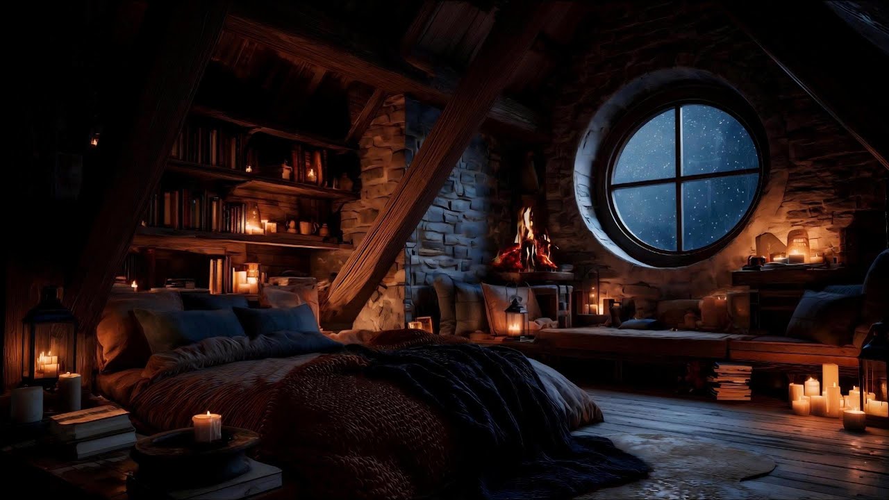 Howling Wind & Blowing Snow | Cozy Fireplace for Deep Sleep (No Ads)