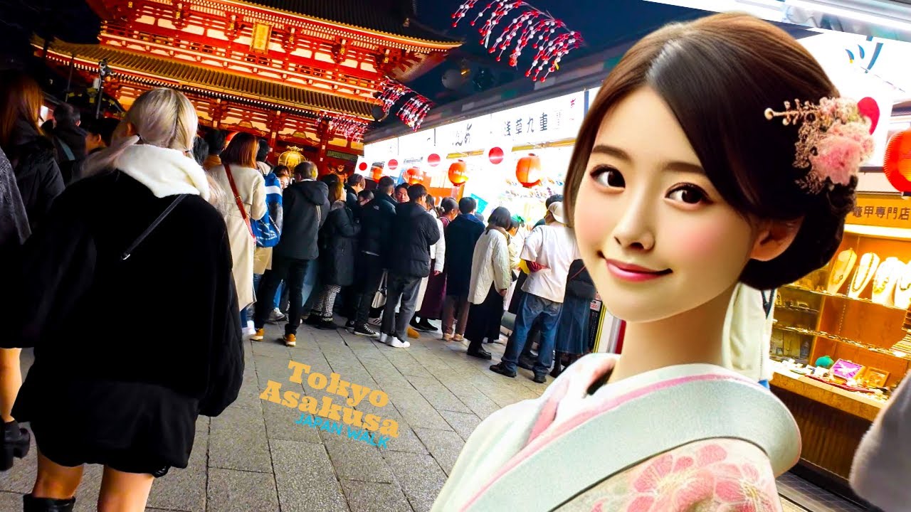 Токио Асакуса🐶Храм Сэнсодзи💖4K Нон-стоп 1 час