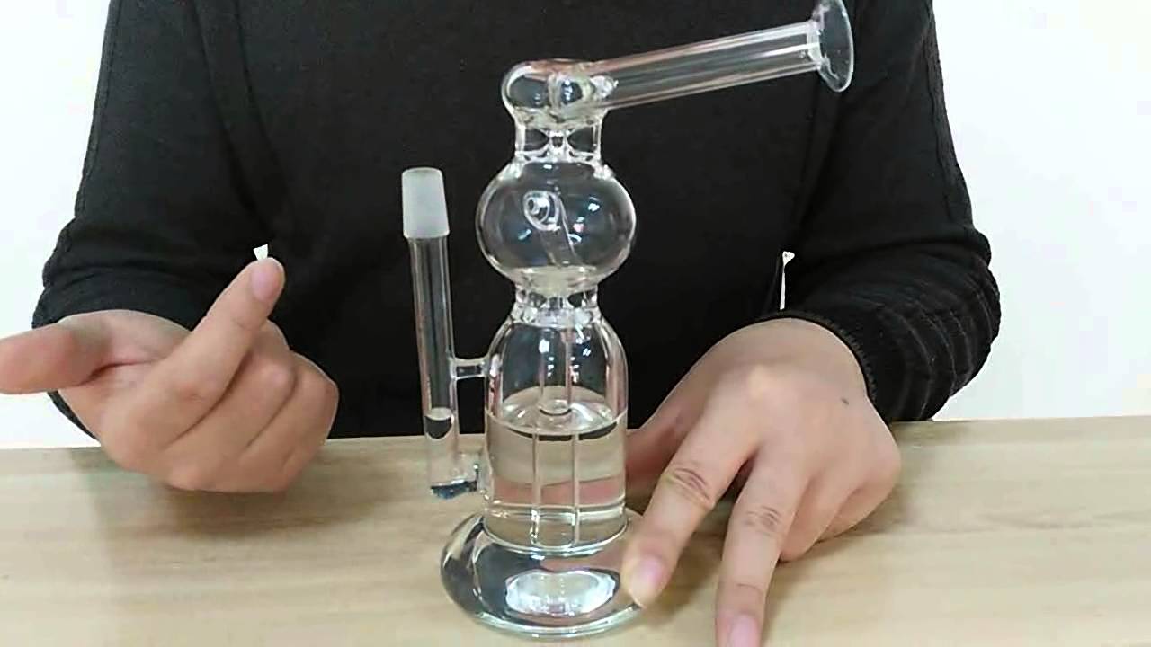 Glass Bongs with Wrecking Ball Dual Chamber Recycler Glass Oil rigs with diffused downstem 14.5mm