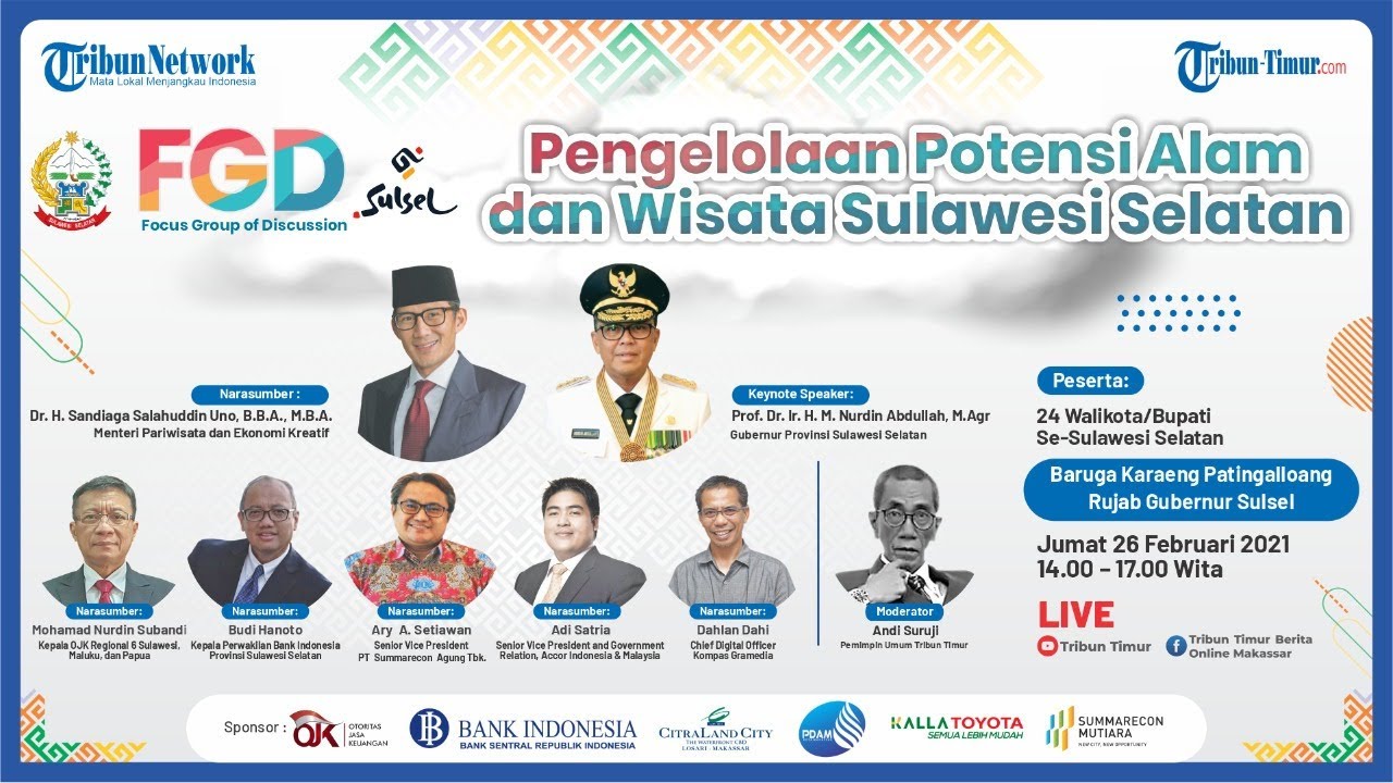 LIVE FOCUS GROUP DISCUSSION: Pengelolaan Potensi Alam dan Wisata Sulsel