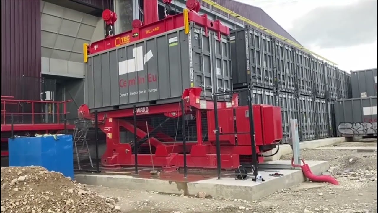 Unloading Cement with A-Wards Container Unloader #containertilters #containerunloading