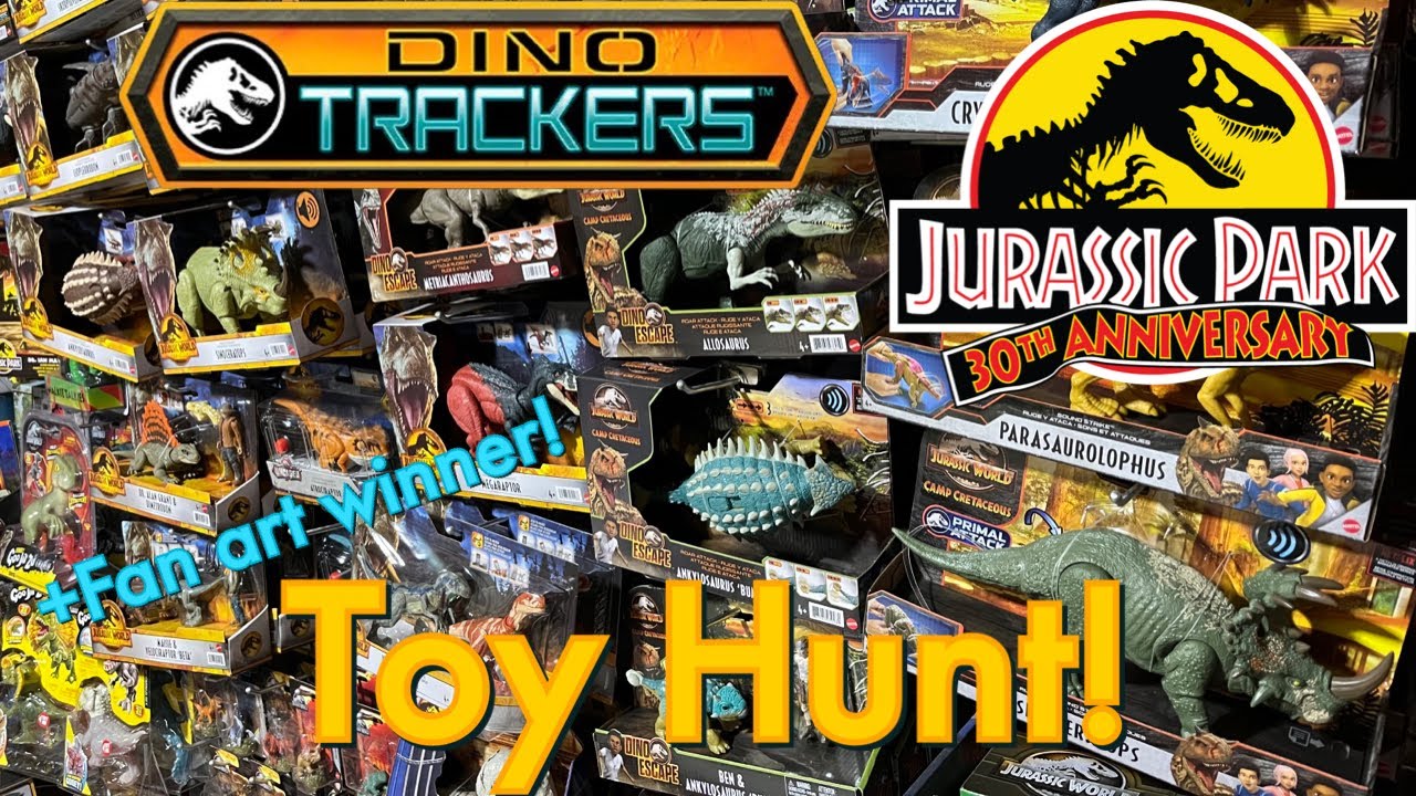 Jurassic world toy hunt! New Dino trackers Jurassic park 30th anniversary + Fan art winner!