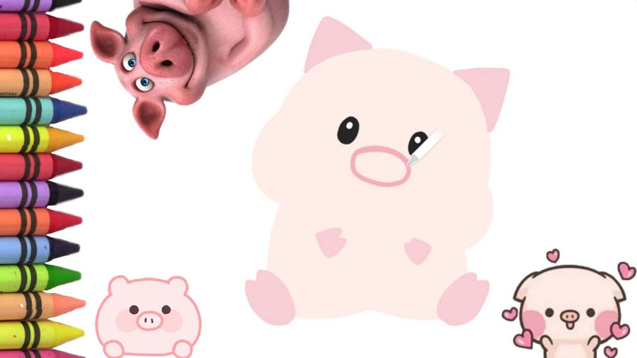 Menggambar, melukis dan mewarnain babi pink lucu