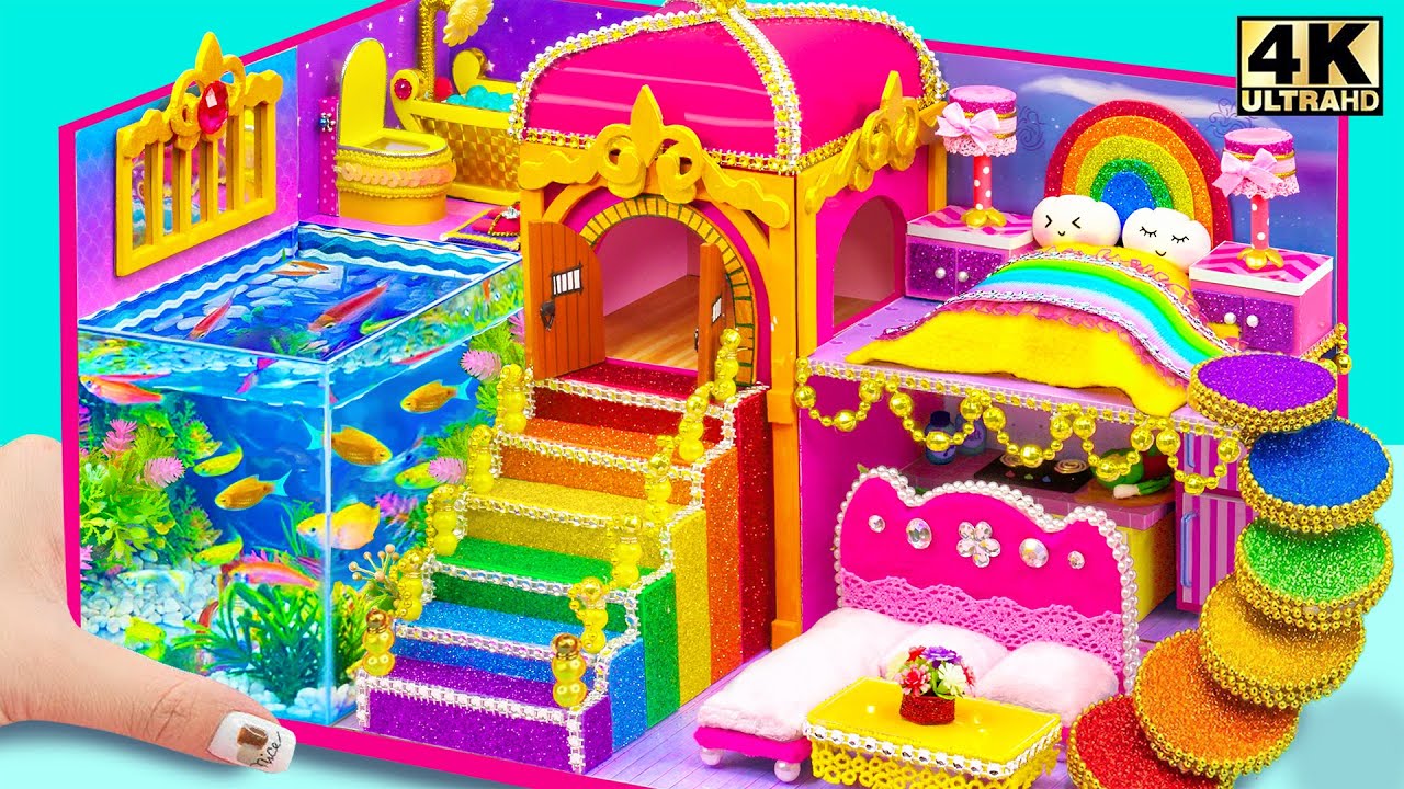 Build Rainbow Palace with Huge Fish Tank from Cardboard for the King | DIY Miniature Cardbord House