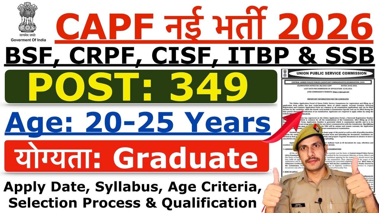 CAPF AC Recruitment 2026 | BSF, CISF, CRPF, ITBP & SSB New Vacancy 2026 | Age, Syllabus & Details