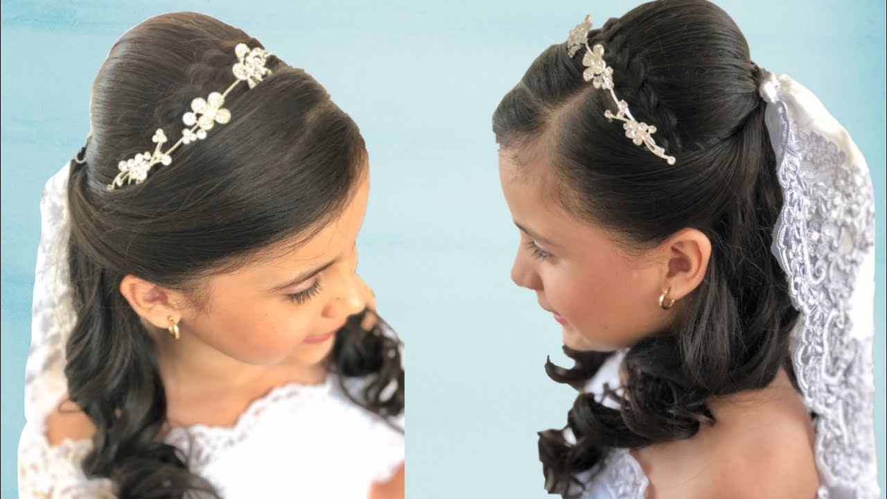 PEINADO DE PRIMERA COMUNION/ TRENZA CON RIZOS