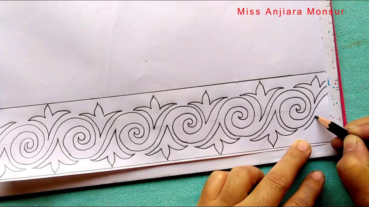 5 Cute Embroidery Pattern,Easy Borderline Designs for dress,Hand Drawing Design- 02,Sketch, #Miss_M