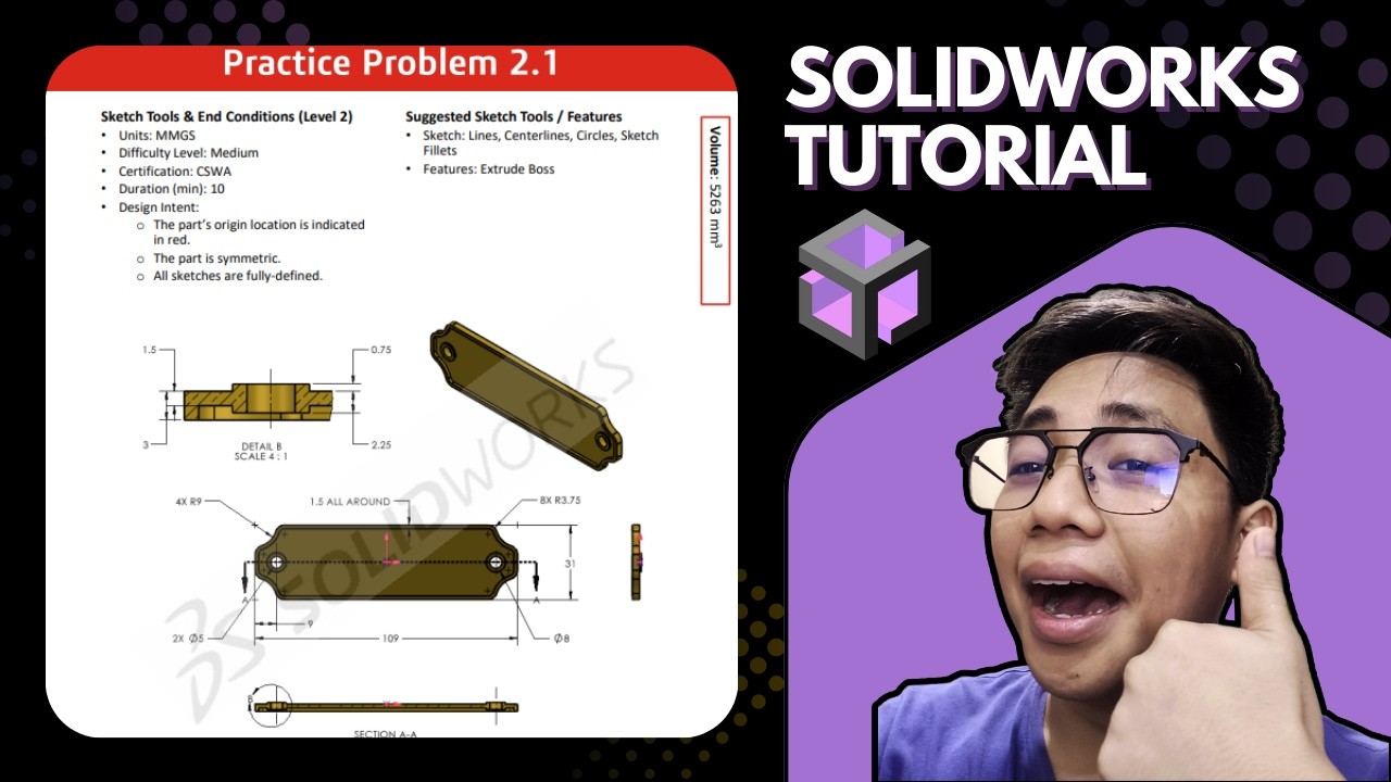 SolidWorks Tutorial for Beginners – CSWA Practice 2.1