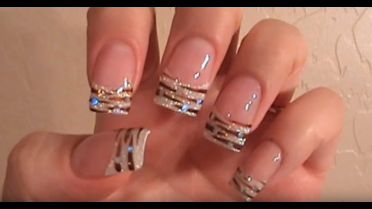 Acrylic Nails Tutorial - White Glitter tips with animal print