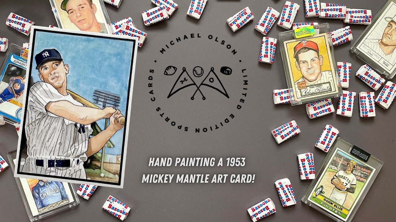 Hand-painted 1953 Mickey Mantle Art Card