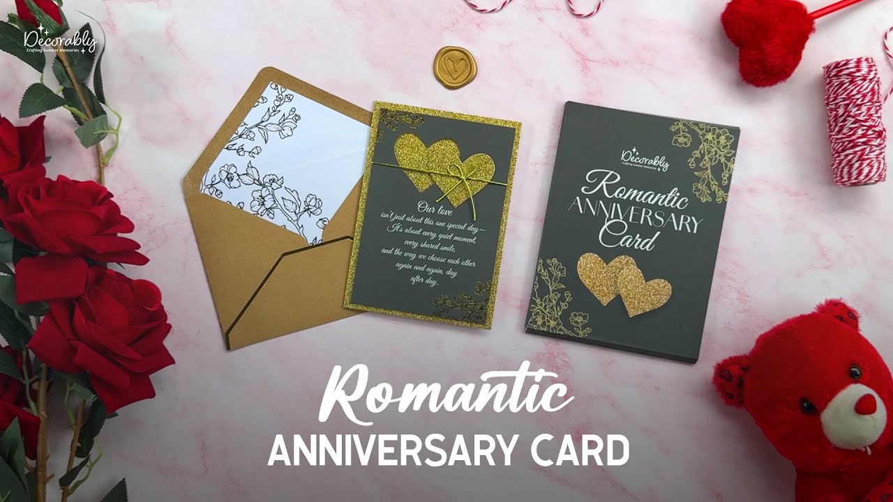💖 Romantic Anniversary Card | Elegant Gold Foil Heart Cutout + Envelope & Wax-Seal Sticker 💌✨