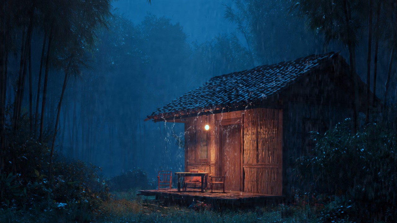 Forest Cabin Heavy Rain Thunderstorm | 3 Hours of Powerful Rain & Thunder for Sleeping