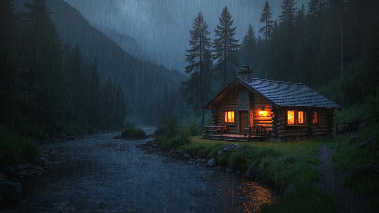 Cozy Cabin Retreat: Gentle Rain & Soothing River Sounds for Deep Relaxation