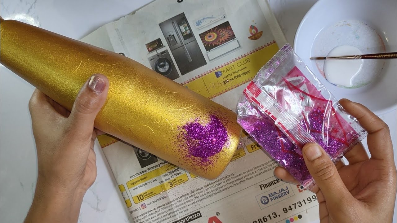 Easy glass bottle decoration idea. Diy Diwali decoration using waste glass bottle. GLAM DIWALI DECOR