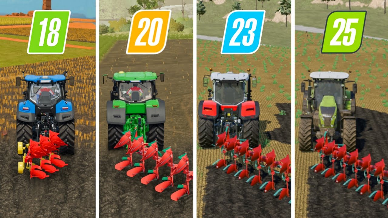 Fs18 против Fs20 против Fs23 против Fs25 | Геймплей «Деформация (Вспашка)» | Замедленная съемка