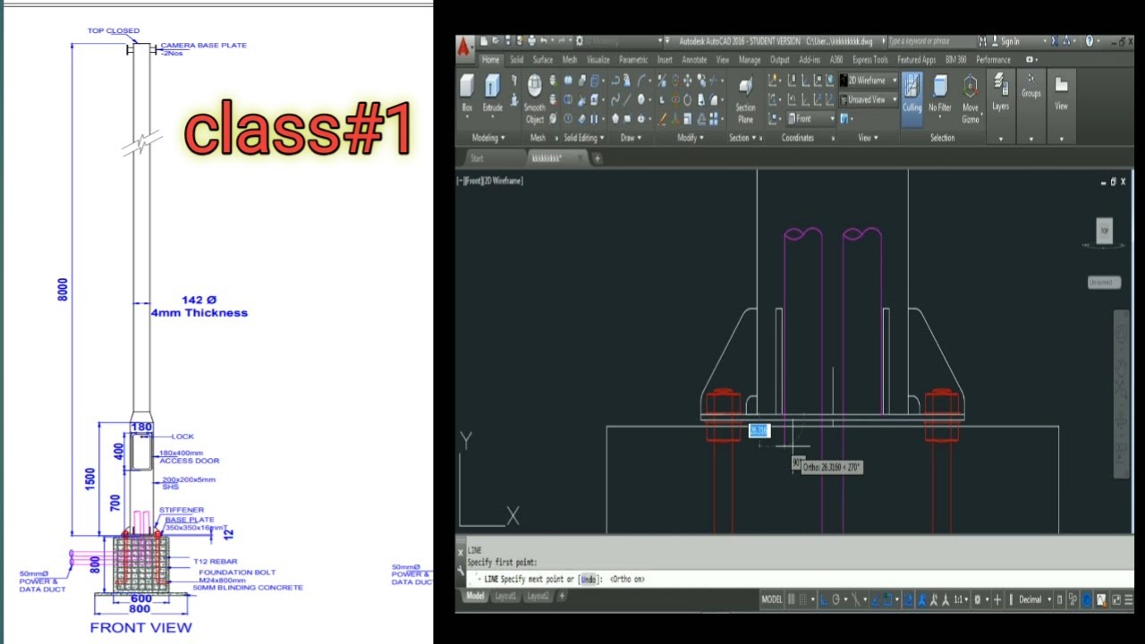 8 MTR CAMERA POLE DESIGN | How to make camera pole in AutoCAD 2021
