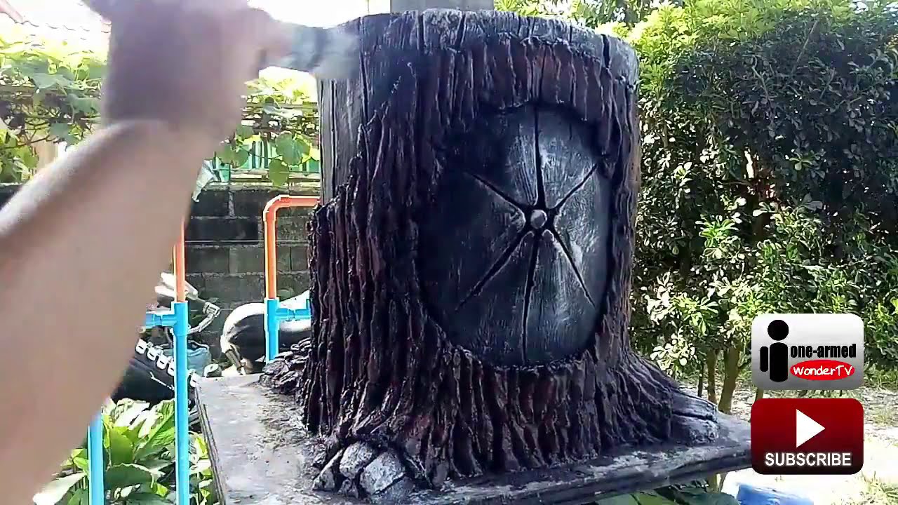 DIY MAKING CEMENT TREE STUMP POT #6 /CONCRETE TREE STUMP FOR GARDEN DECORATION